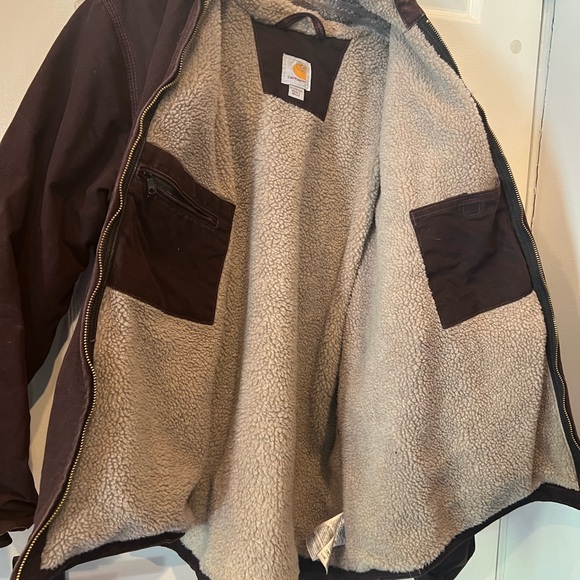 Vintage Carhartt Jacket Womens 2XL Purple Canvas Sherpa WJ141 Hooded Detroit - Picture 8 of 13